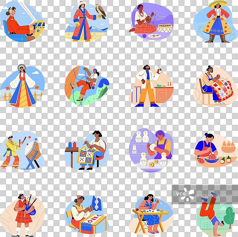 一组多样化的女性角色扁平设计图片素材