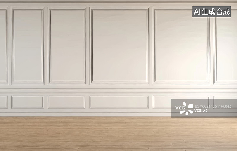 【AI数字艺术】白色装饰墙与木质地板图片素材