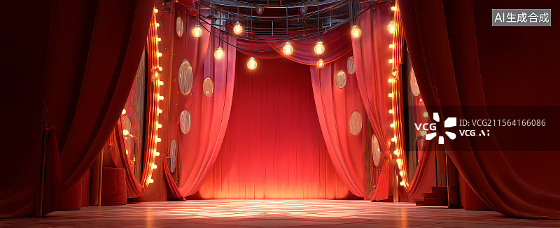 【AI数字艺术】红色舞台幕布与灯光图片素材