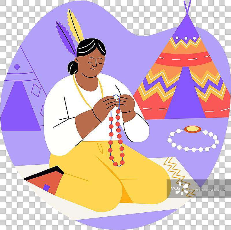 纳瓦霍艺术家女性以扁平风格呈现图片素材