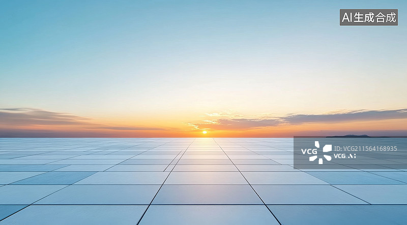 【AI数字艺术】日落时分的瓷砖地面图片素材