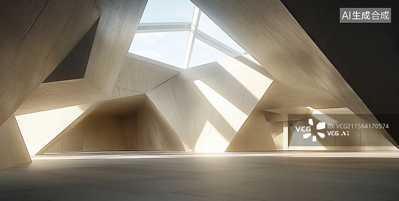 【AI数字艺术】现代建筑内部的几何结构与光影效果图片素材