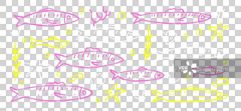 手绘沙丁鱼线条涂鸦集图片素材