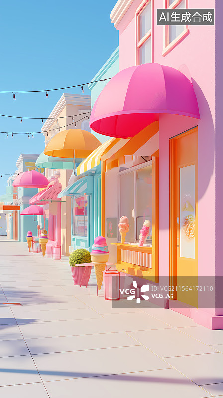 【AI数字艺术】色彩缤纷的夏日冰淇淋摊图片素材