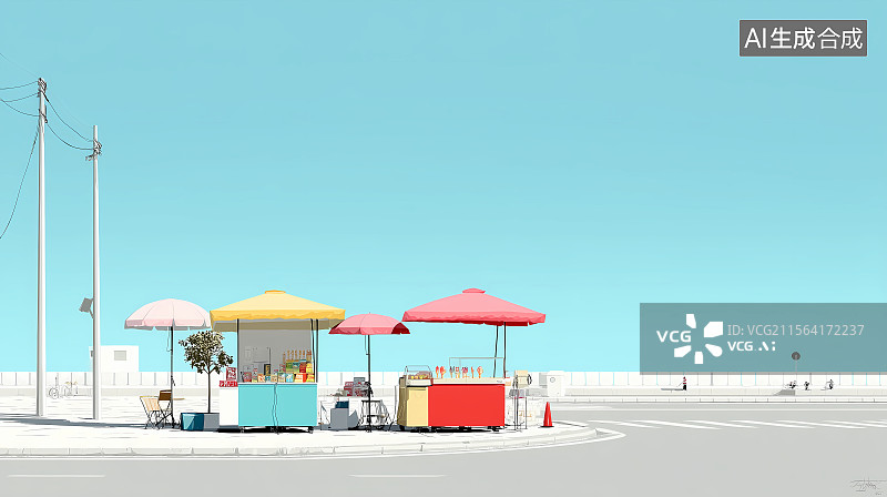 【AI数字艺术】色彩缤纷的夏日冰淇淋摊图片素材