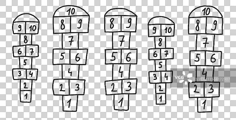 跳房子游戏套装，孤立在白色背景上图片素材