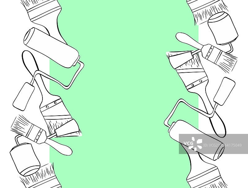 油漆滚筒和刷子的无缝垂直边框图片素材