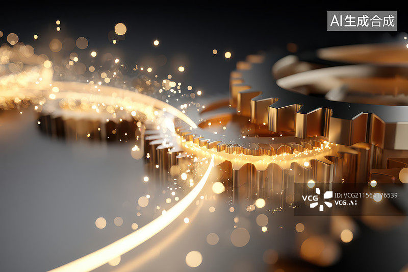 【AI数字艺术】金色齿轮机械光影特效艺术图片素材