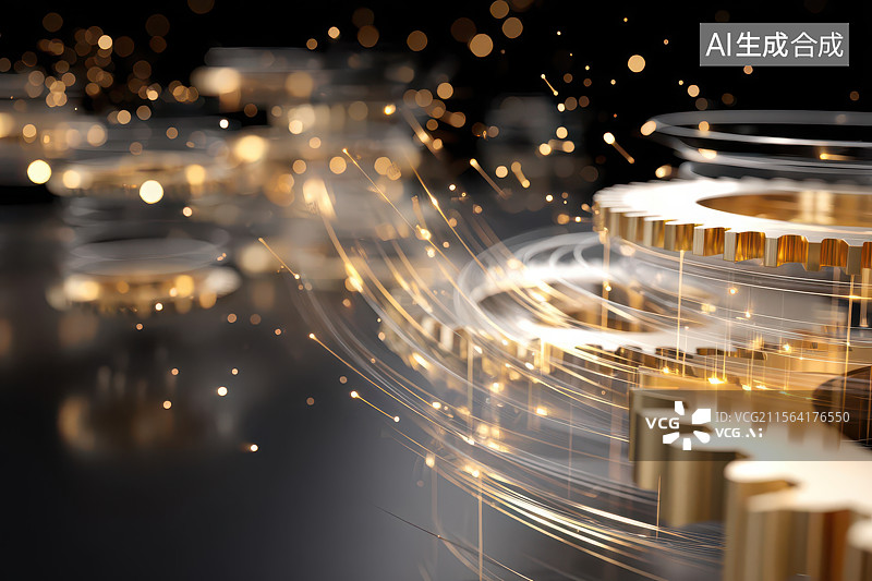 【AI数字艺术】金色齿轮机械光影特效艺术图片素材