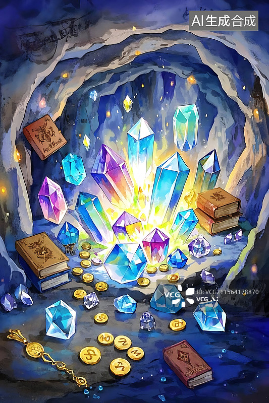 【AI数字艺术】宝石矿洞宝藏图图片素材