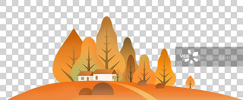 寒露节气之森林小镇的静谧秋天插画元素图片素材