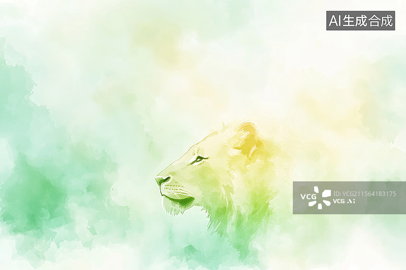 【AI数字艺术】水彩画风格的狮子侧面图图片素材