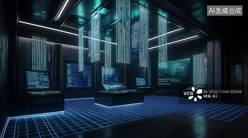 【AI数字艺术】赛博安防控制中心幻境图片素材
