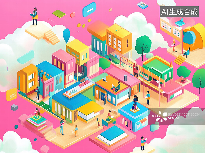 【AI数字艺术】城市生活场景插画图片素材