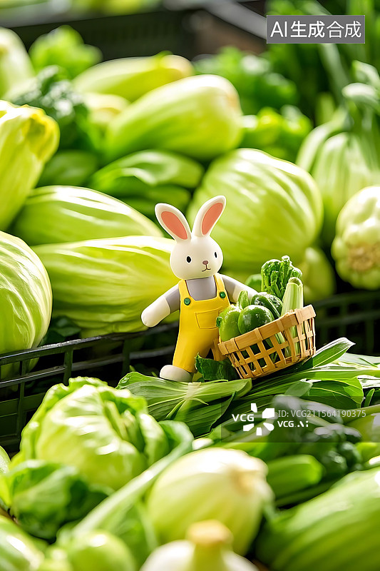 【AI数字艺术】兔子与绿色蔬菜图片素材