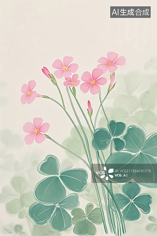 【AI数字艺术】淡雅粉色酢浆草图片素材