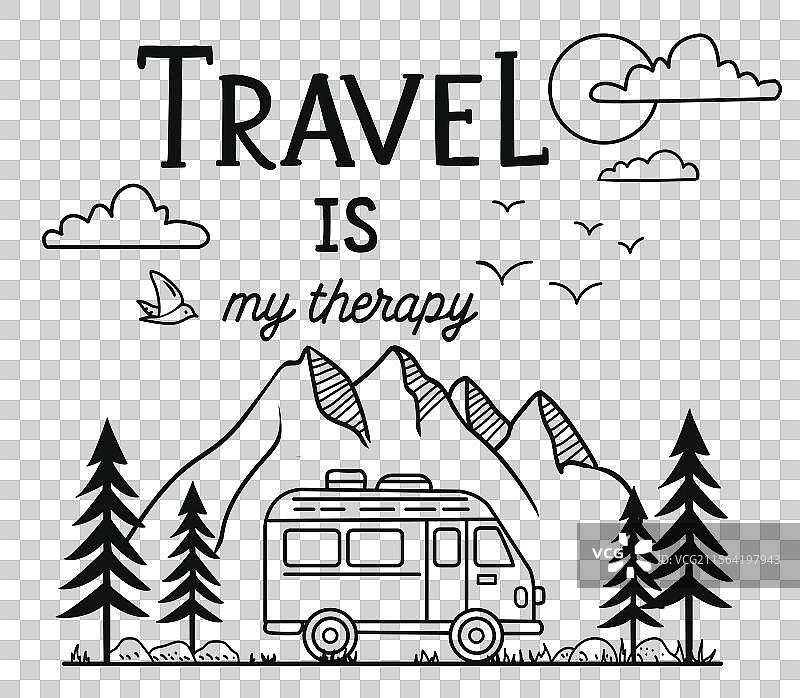 山林中的小货车字母设计图片素材