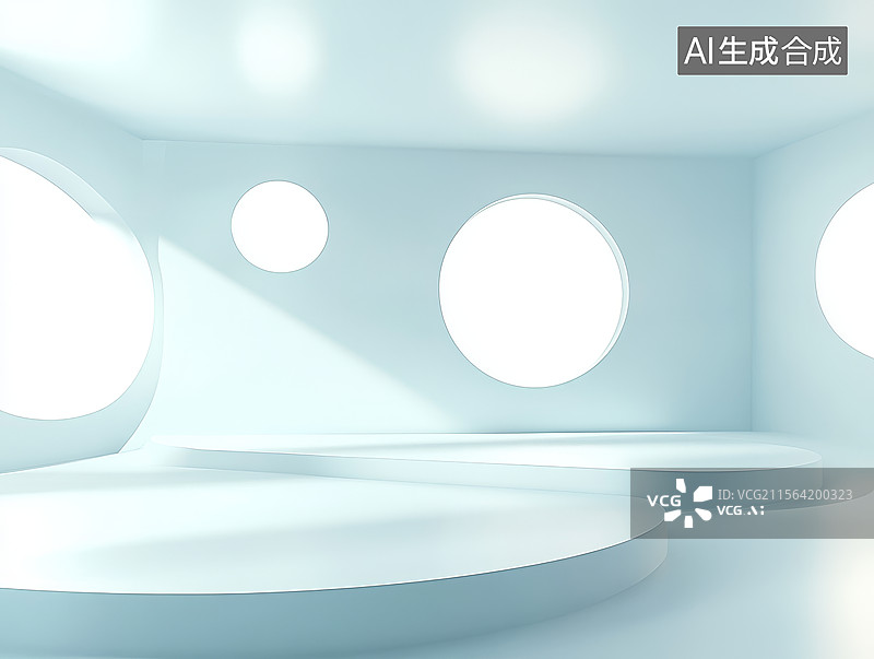 【AI数字艺术】圆形窗户的现代室内空间图片素材