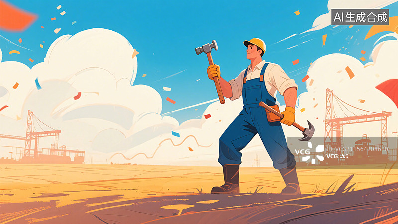【AI数字艺术】劳动节庆典：工业工人庆祝时刻图片素材