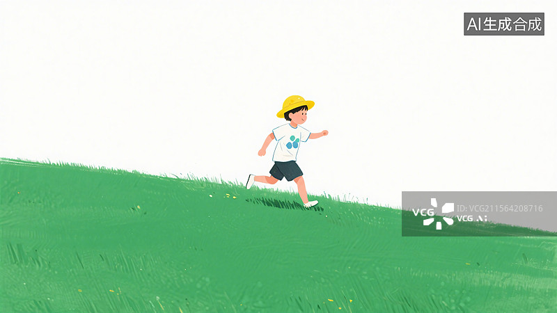 【AI数字艺术】草地上的小顽童图片素材