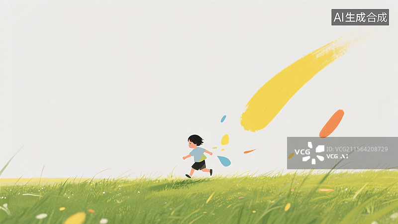 【AI数字艺术】草地上的小顽童图片素材