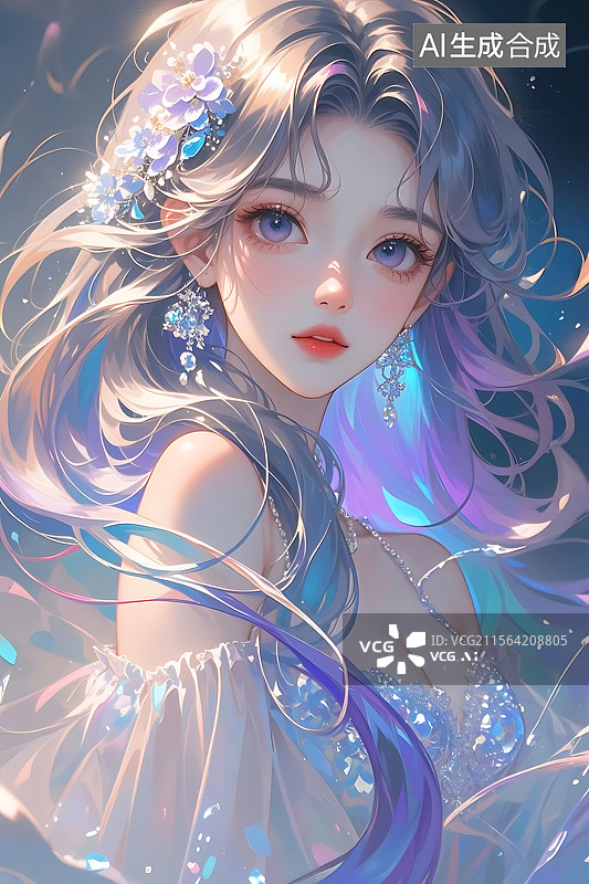 【AI数字艺术】梦幻紫发少女图片素材