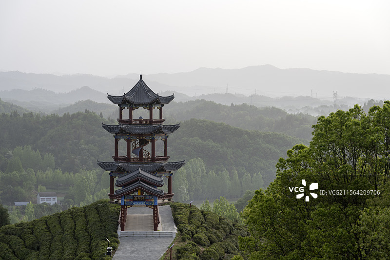 襄阳谷城五山玉皇剑茶园景区旅游建筑风光自然风景图片素材