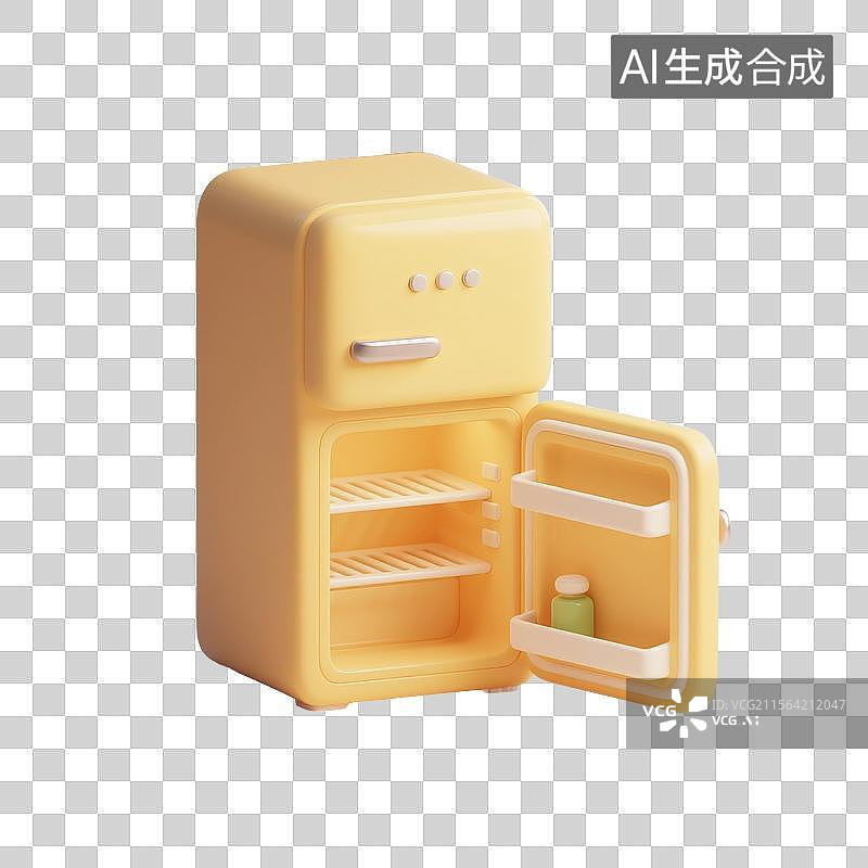 【AI数字艺术】3D渲染，冰箱，电冰箱，家用电器，夏天，卡通，免抠元素图片素材
