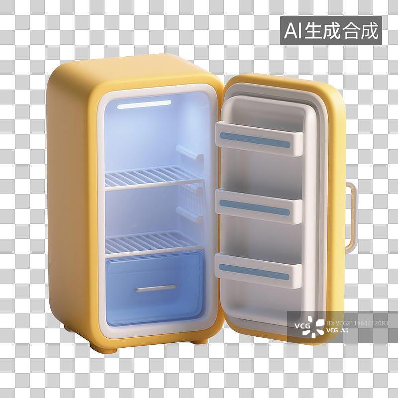 【AI数字艺术】3D渲染，冰箱，电冰箱，家用电器，夏天，卡通，免抠元素图片素材