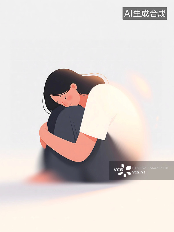 【AI数字艺术】一个蜷缩着的孤独女人图片素材