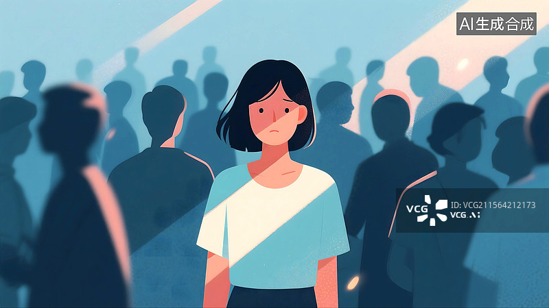 【AI数字艺术】人群中孤独的女人图片素材