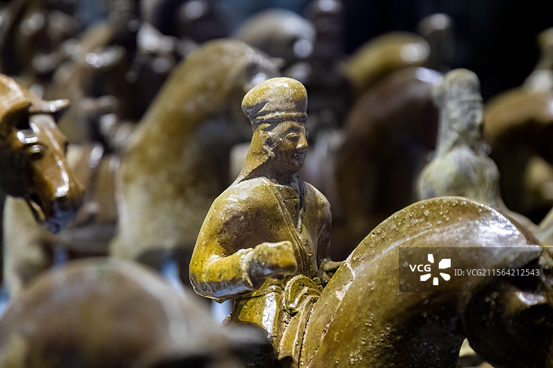 大同市博物馆北朝艺术博物馆分馆藏北魏乙弗莫瓌釉陶俑阵特写图片素材