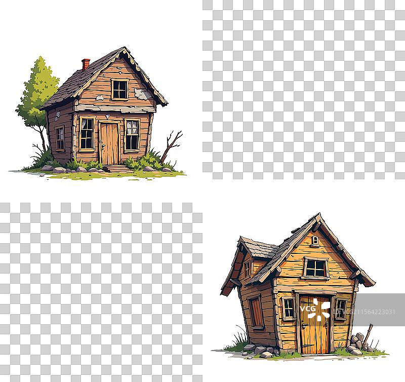 两座破旧的木屋正在崩溃中图片素材