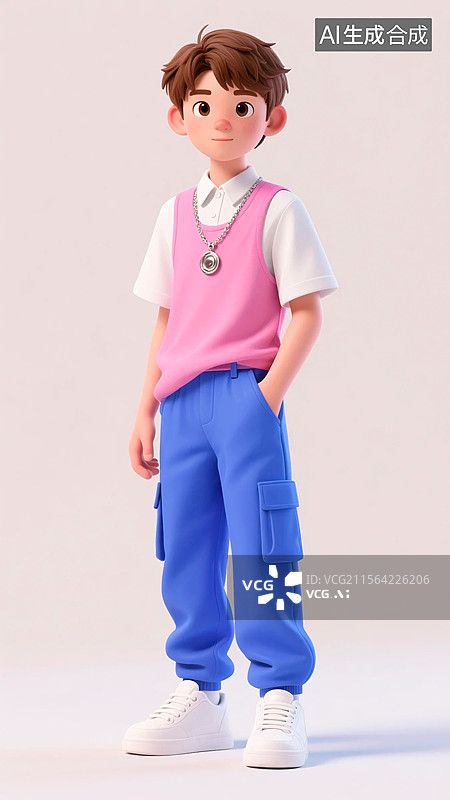 【AI数字艺术】3D夏季潮流长裤时尚男孩图片素材