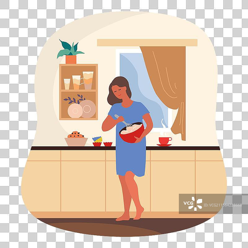 家庭厨房食物准备，女性烹饪图片素材