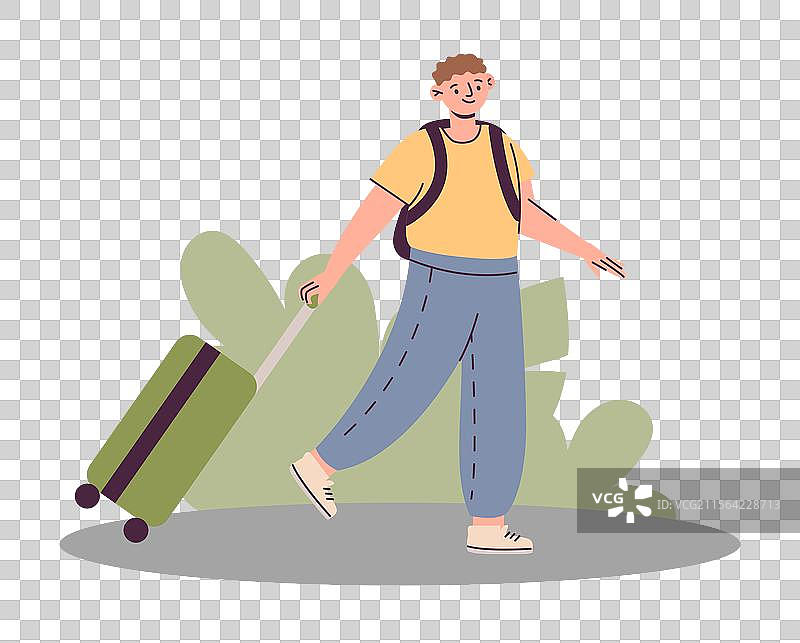 孩子走出家门，男士走着并携带物品图片素材