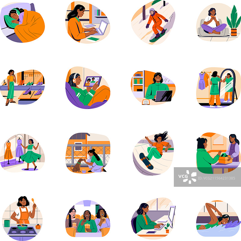 年轻女孩赋权的扁平风格插图合集图片素材