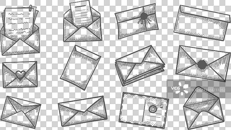 复古信封素描套装图片素材