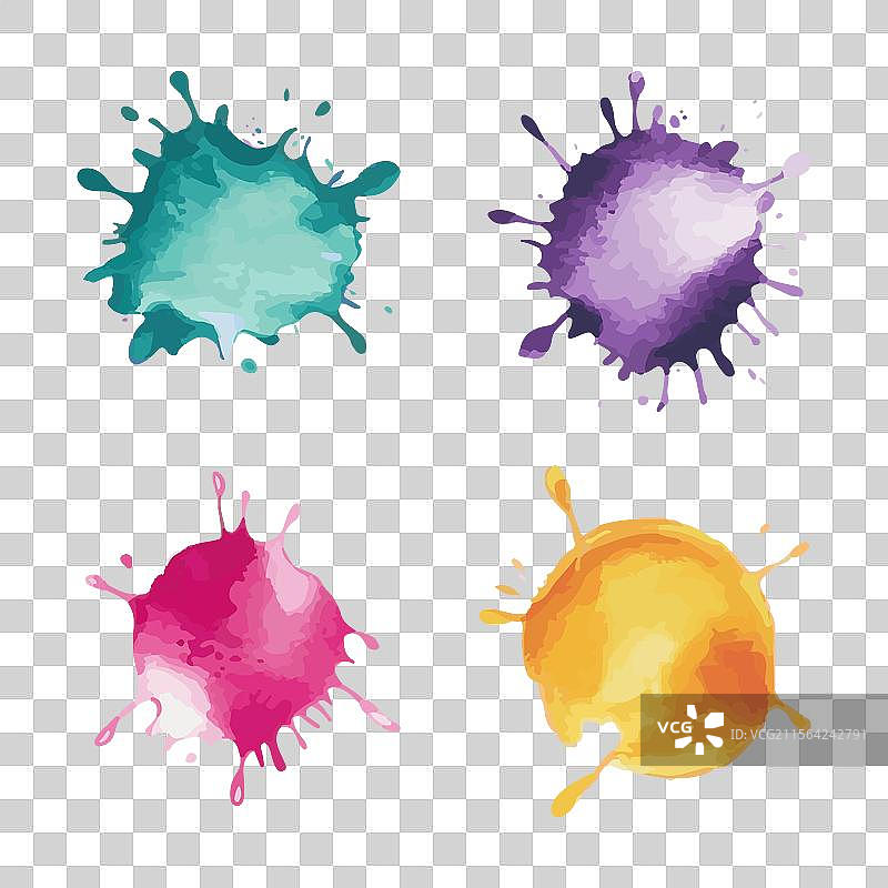 一组小巧多彩的水彩飞溅图片素材