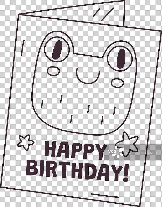 涂鸦线条快乐生日青蛙贺卡图片素材
