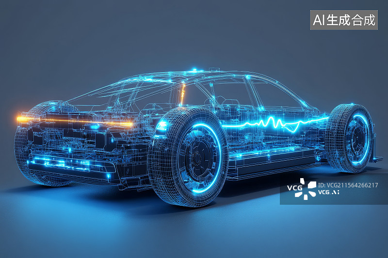 【AI数字艺术】电动汽车的数字线框模型图片素材