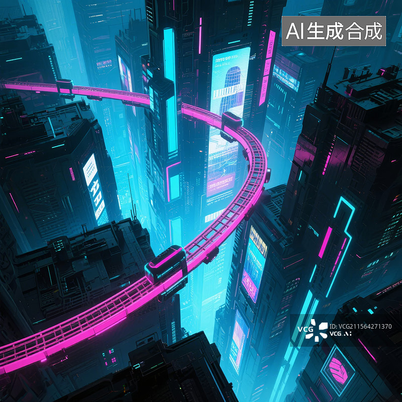 【AI数字艺术】未来城市的霓虹高架轨道图片素材