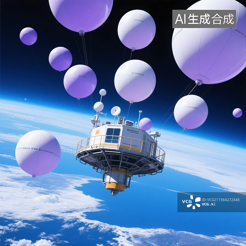 【AI数字艺术】气球携带的太空观测站图片素材
