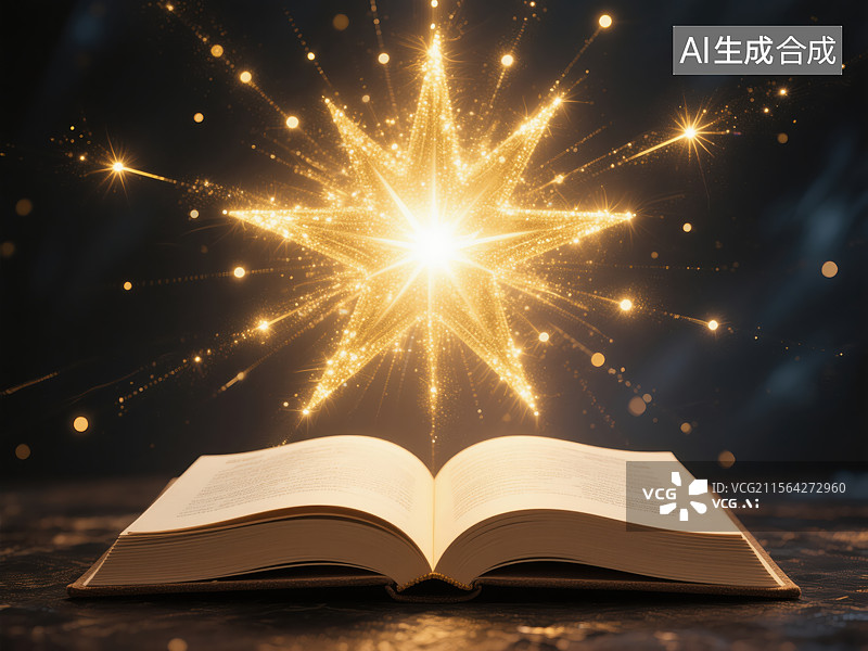 【AI数字艺术】打开的书与闪耀星光图片素材