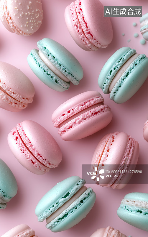 【AI数字艺术】粉红背景上可口的马卡龙图片素材