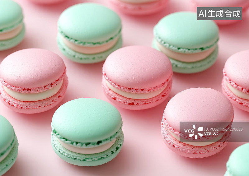 【AI数字艺术】粉红背景上可口的马卡龙图片素材