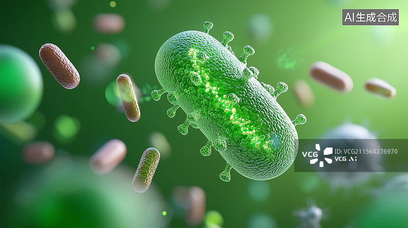 【AI数字艺术】绿色背景下呈微生物生态氛围图片素材