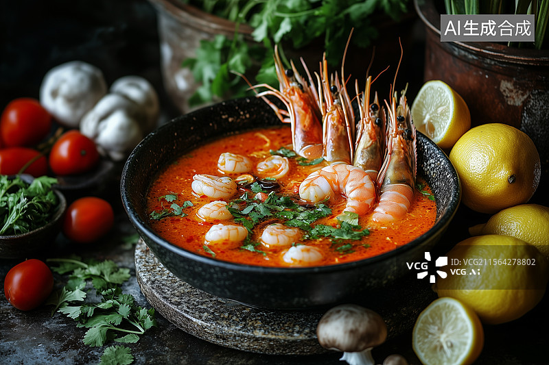【AI数字艺术】酸辣美味的一碗虾仁汤图片素材