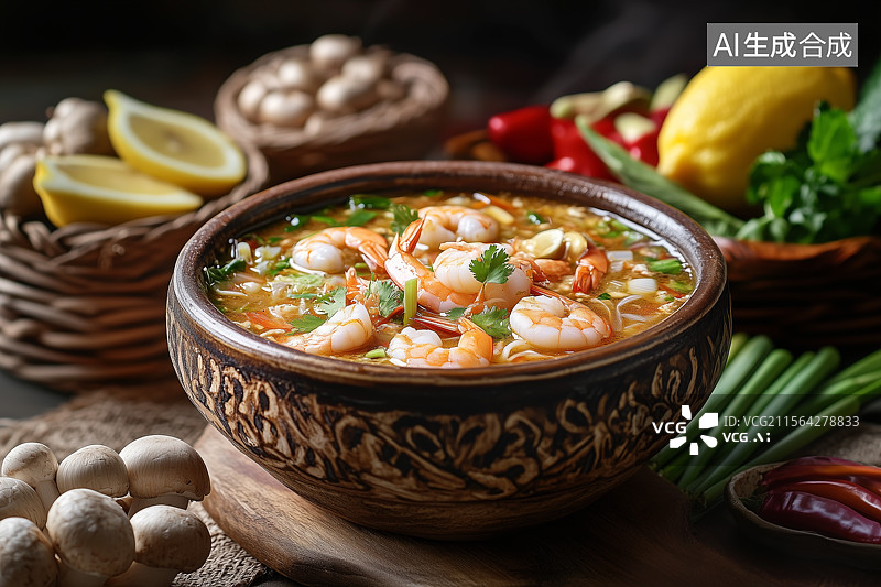 【AI数字艺术】酸辣美味的一碗虾仁汤图片素材