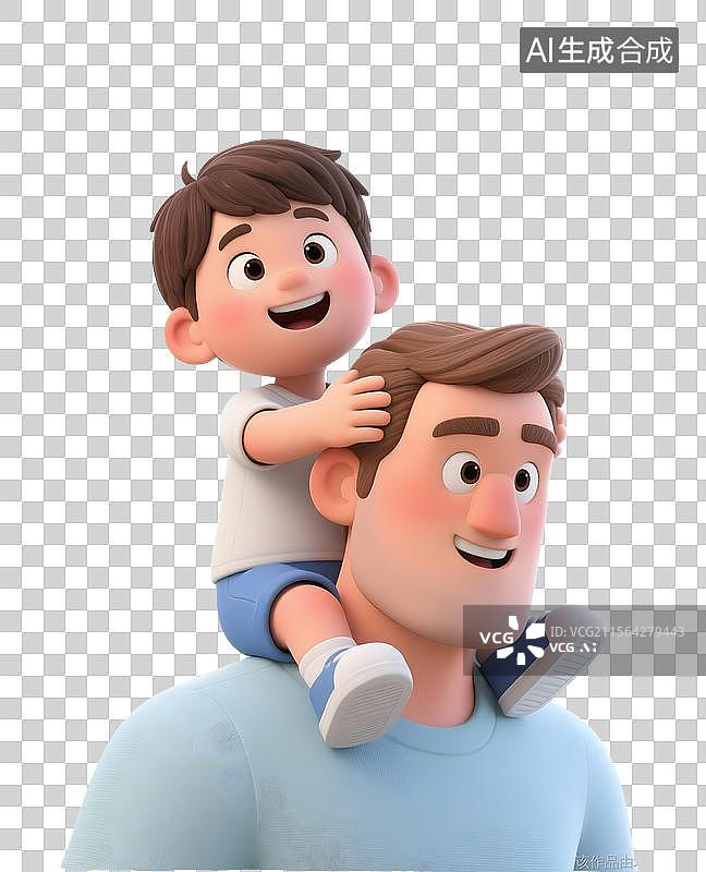 【AI数字艺术】3D卡通父子颈上互动图片素材